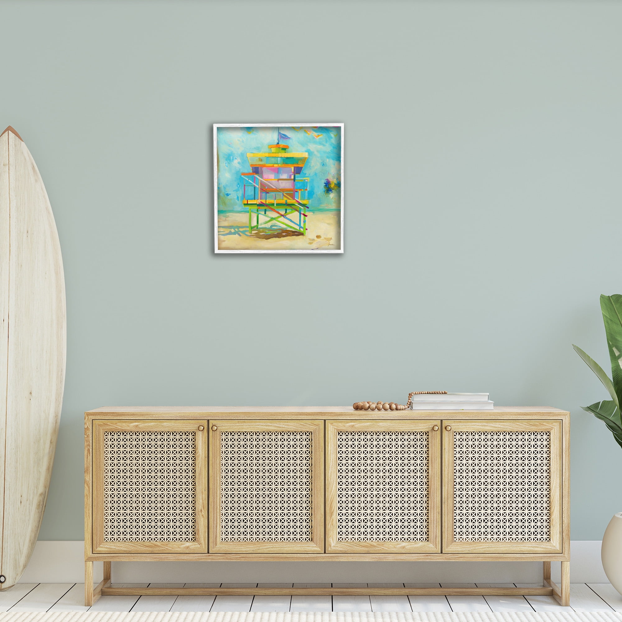 Stupell Industries Modern Lifeguard Hut Abstract Painting White Framed Art Print Wall Art, 24 x 24