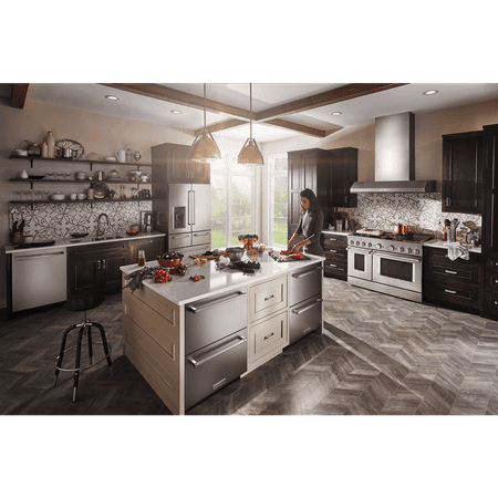 KitchenAid - 4.29 Cu. Ft. Built-In Mini Fridge with Double-Drawer Refrigerator/Freezer - Stainless Steel