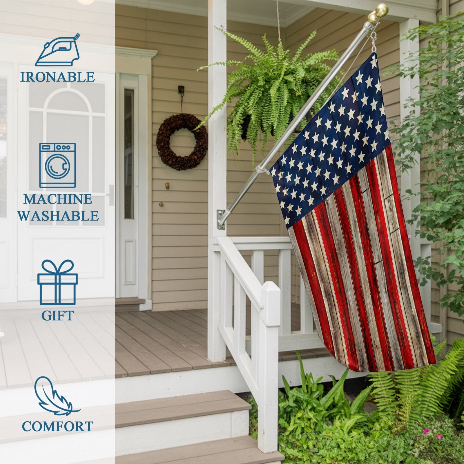 4th of July Flags for Outside 3x5 ft USA Flag Outdoor Flags Double Sided Grommets House Banner Patriotic Stars Stripes Retro Wood Grain Patio Yard Flag for Outdoor Party Porch Independence Day