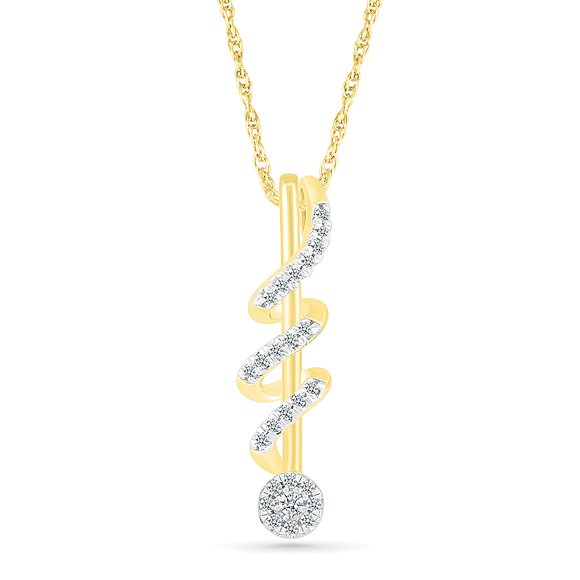 DGOLD 10kt Yellow Gold Round White Diamond Swirl Fashion Pendant for Women (1/5 cttw)