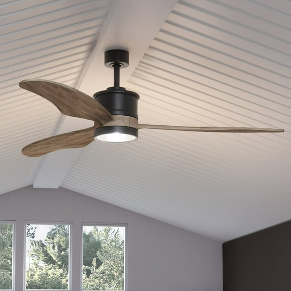 Luxury Modern Indoor Ceiling Fan, 15.5''H x 60''W, with Minimalist Style Elements, Contemporary Design, Charcoal Finish and White Opal Shatterproof Glass, UHP9090