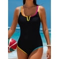 thumbnail image 6 of DOKOTOO Women's One Piece Swimsuit Tummy Control V Neck Color Block Adjustable Straps Bathing Suit, 6 of 12