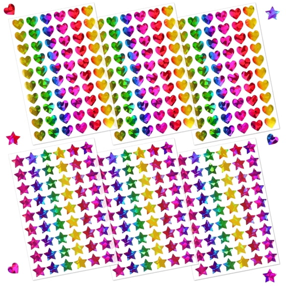 1710pcs Holographic Star and Heart Stickers, Rainbow Glitter Mini Stickers for Planner, Scrapbooking, Gift Wrapping and DIY Crafts