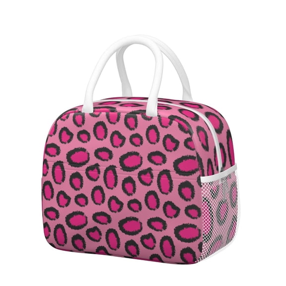 Insulated Lunch Bag for Women, Floral Print Oxford Fabric Lunch Box, Leakproof Thermal Cooler Tote for Work, School & Picnic, Leopard Animal Print