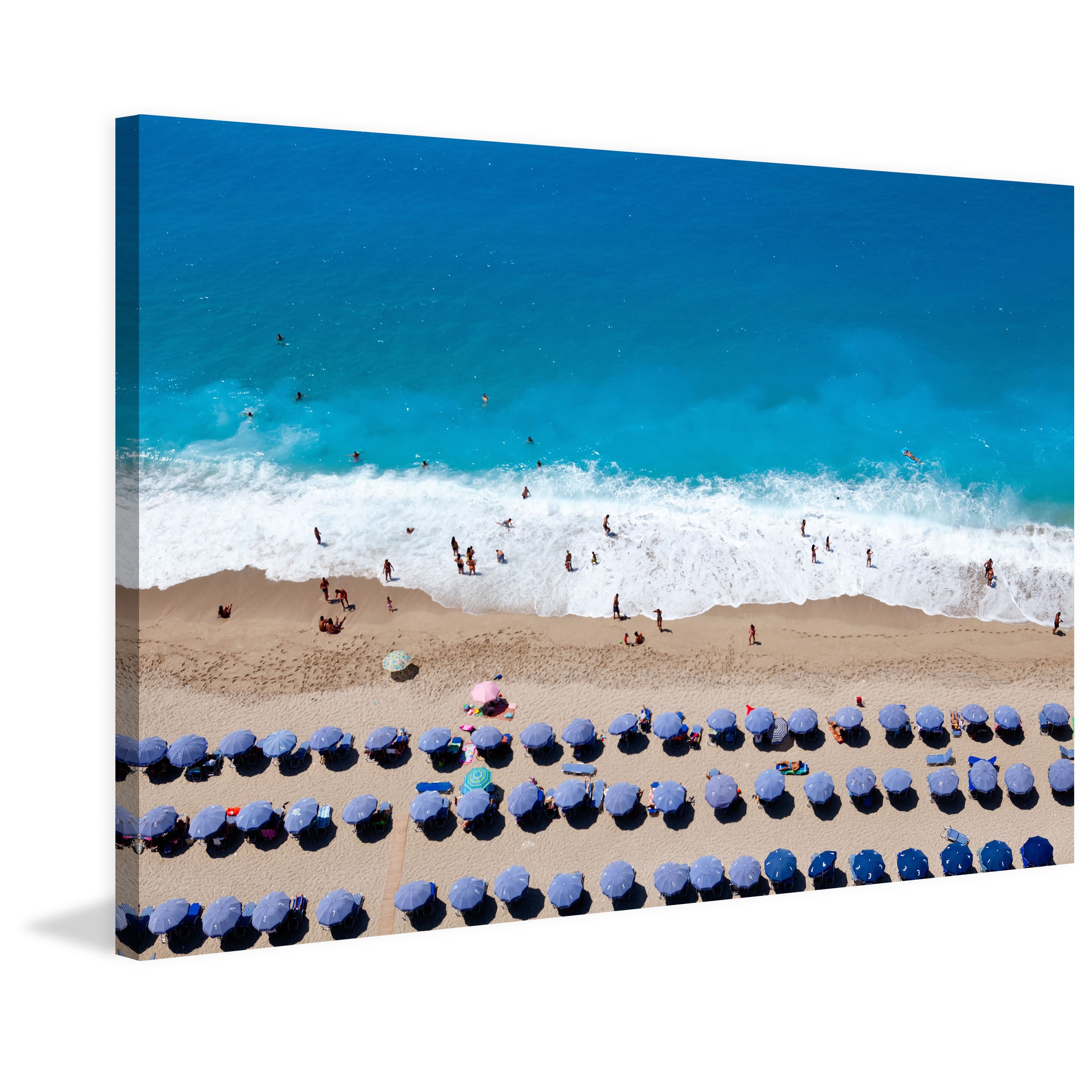 Marmont Hill "Blue Umbrella Rows" Painting Print on Wrapped Canvas