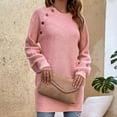 thumbnail image 2 of Fesfesfes Women Sweater Fall Winter Solid Color Button Crew Neck Sweater Long Sleeve Pocket Dress Sale Tops on Clearance, 2 of 7