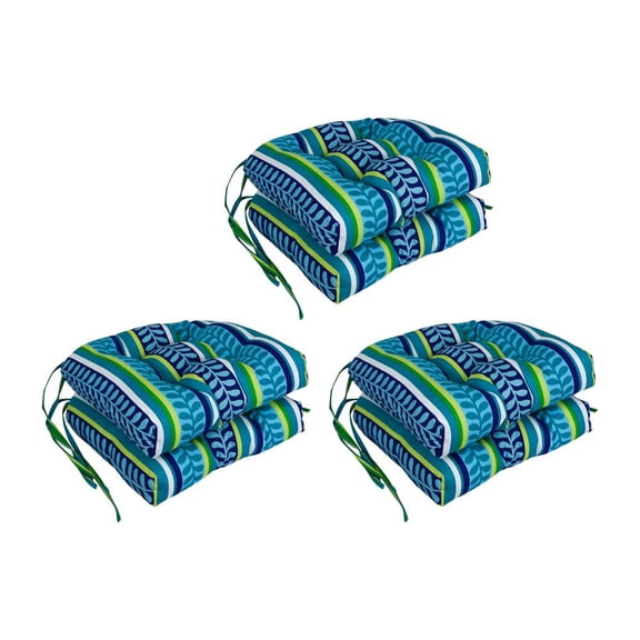 Blazing Needles 16-inch Rounded Back Tufted Outdoor Chair Cushion, 16 x 16, Pike Azure 6 Count