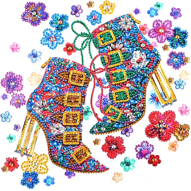 Cuadros Decorativos Kit de pintura DIY con imagen de zapato de flor de diamante con forma especial (HB020) Wdftyju embutido en tela