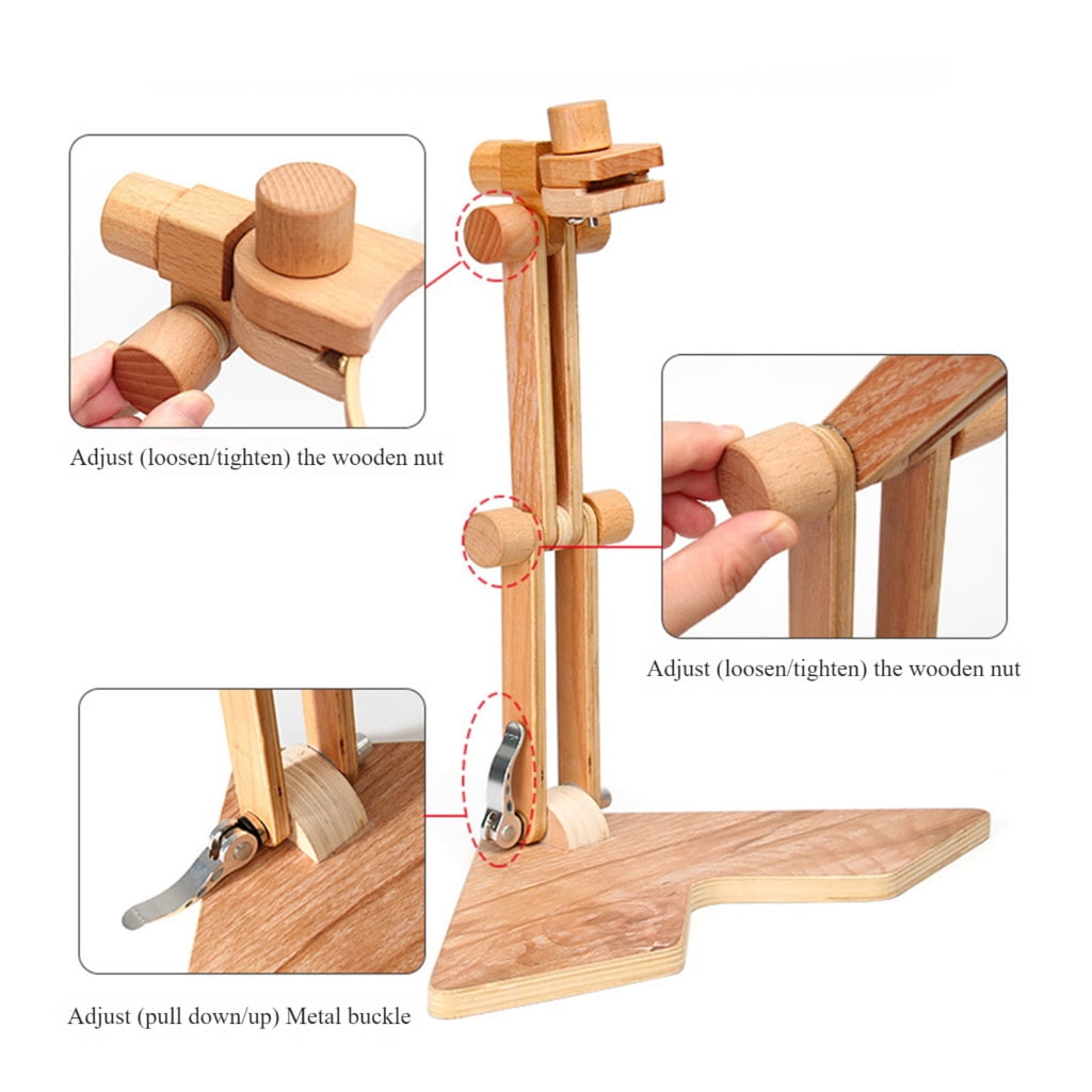 Height Adjustable Embroidery Hoop Holder Tabletop Wood Stitching Frame Stand For Stitching Decorative Sewing Project