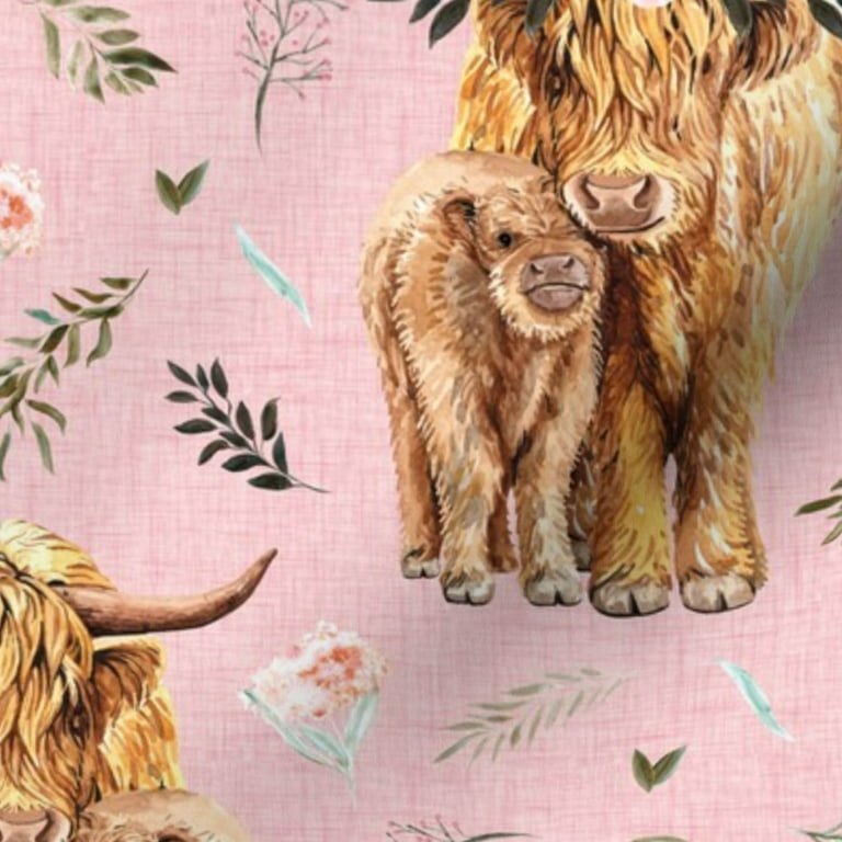 Spoonflower Fabric - Pink Highland Cows Leaves Floral Calf Cow Scottish  Printed on Minky Fabric by the Yard - Sewing Quilt Backing Plush Toys 