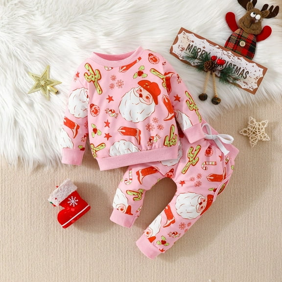 Qingpeng Toddler Boy Girl 2Pcs Christmas Winter Outfits Kids Long Sleeve Shirts & Drawstring Jogger Pants Set Fall Winter Clothes