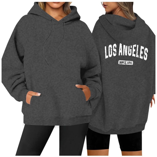 Chandail à Capuche Décontracté pour Femmes, Imprimé Lettre, Manches Longues, Col Rond, avec Poche et Cordon de Serrage pour Sports en Plein Air