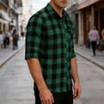 thumbnail image 7 of Lmueinov Mens Short Sleeve Button Down Shirts Plaid Business Casual 3/4 Length Sleeve Tops for Men Pocket Lightweight Summer Fall Daily Going Out Tops, 7 of 7