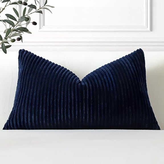 Eryueer Cozy Striped Corduroy Cushion Cover 30x50cm Super Soft Decorative Oblong Throw Pillow Covers Case for Sofa Couch Bedroom Car Decor 12 x 20 Inches, Navy Blue