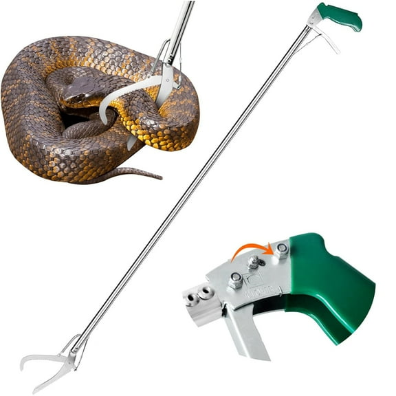 HOMEYA 47"Snake Grabber,Extra Long Snake Tongs Rattlesnake Reptile Grabber Catcher,Wide Jaw Handling Tool,Stainless Steel Snake Hook with Locking