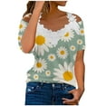 thumbnail image 2 of Summer Saving Wycnly Womens Tops Daisy Print Short Sleeve V-Neck Tee Shirts Summer Sexy Lace Trim Cold Shoulder Strap Tunic Blouse Mint Green L Clothes, 2 of 5