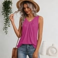 thumbnail image 4 of Kixjoy V Neck Tops for Women Sleeveless Vacation Tank Top Basic Loose Fit Pleated Shirt Fashion Casual Cozy Womens Summer Tops, Hot Pink S, 4 of 6