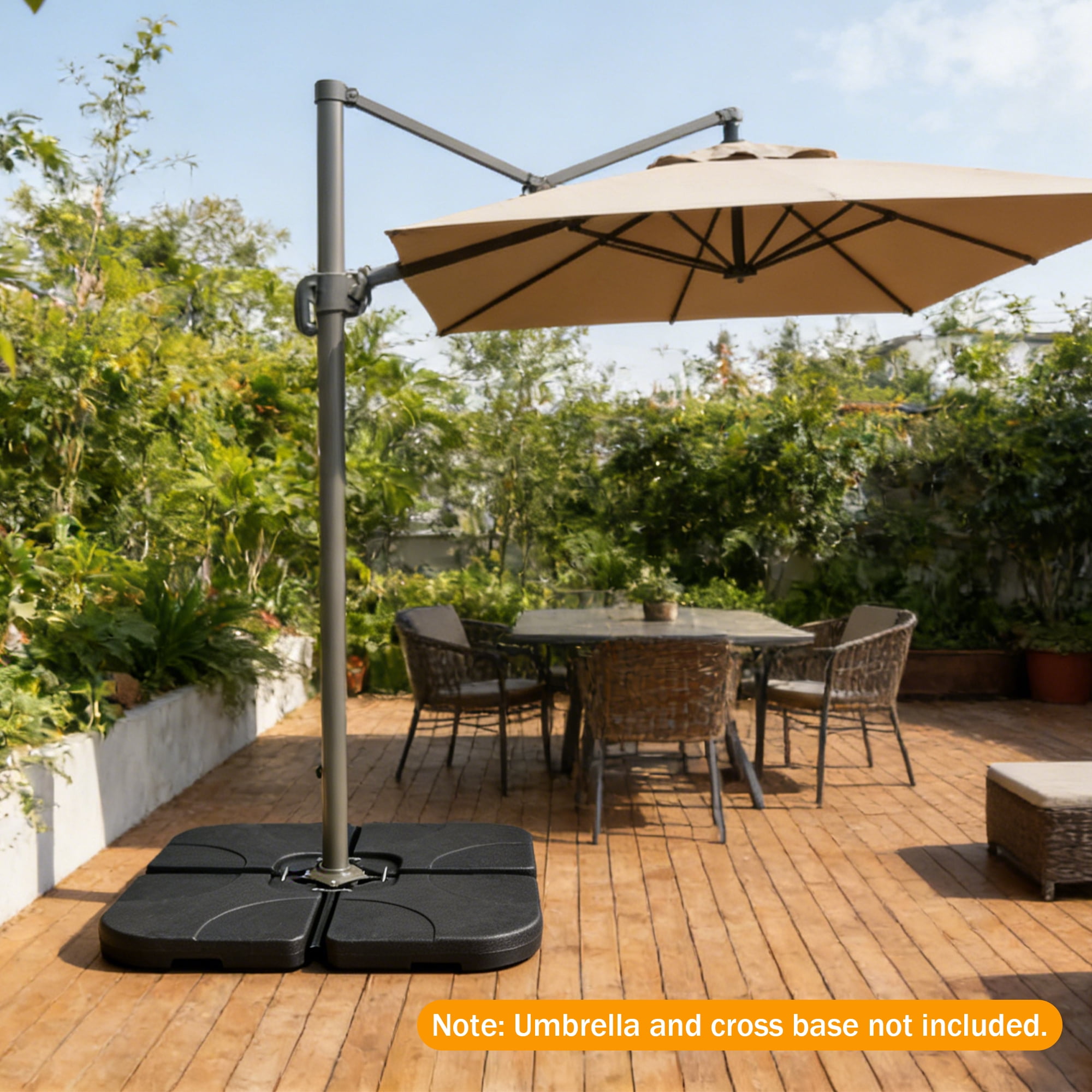 RocVanc Cantilever Offset Umbrella Base Heavy Duty Outdoor Umbrella Stand Base, Sand/Water Filled 4-Piece Plastic Patio Umbrella Base for Garden, Poolside, Black