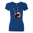 thumbnail image 2 of Wild Bobby, American Flag Peace Sign Hand Pop Culture Womens Slim Fit Junior Tee, Royal, Small, 2 of 3