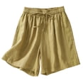 thumbnail image 3 of LINGLANG Women's Summer Linen Bohemian Shorts, High Waist Wide Leg Retro Loose Fit Shorts, Elastic Waistband Drawstring 5-Inch Inseam Shorts, 3 of 3
