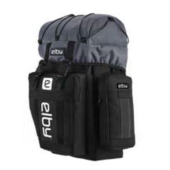 Elby Mobility Bicycle Pannier Bag E08151 For Use With Elby Bicycle Rack; With Side Pocket; Zipper Closure; With Strap; Water Proof; Black And Grey With White Logo; Canvas