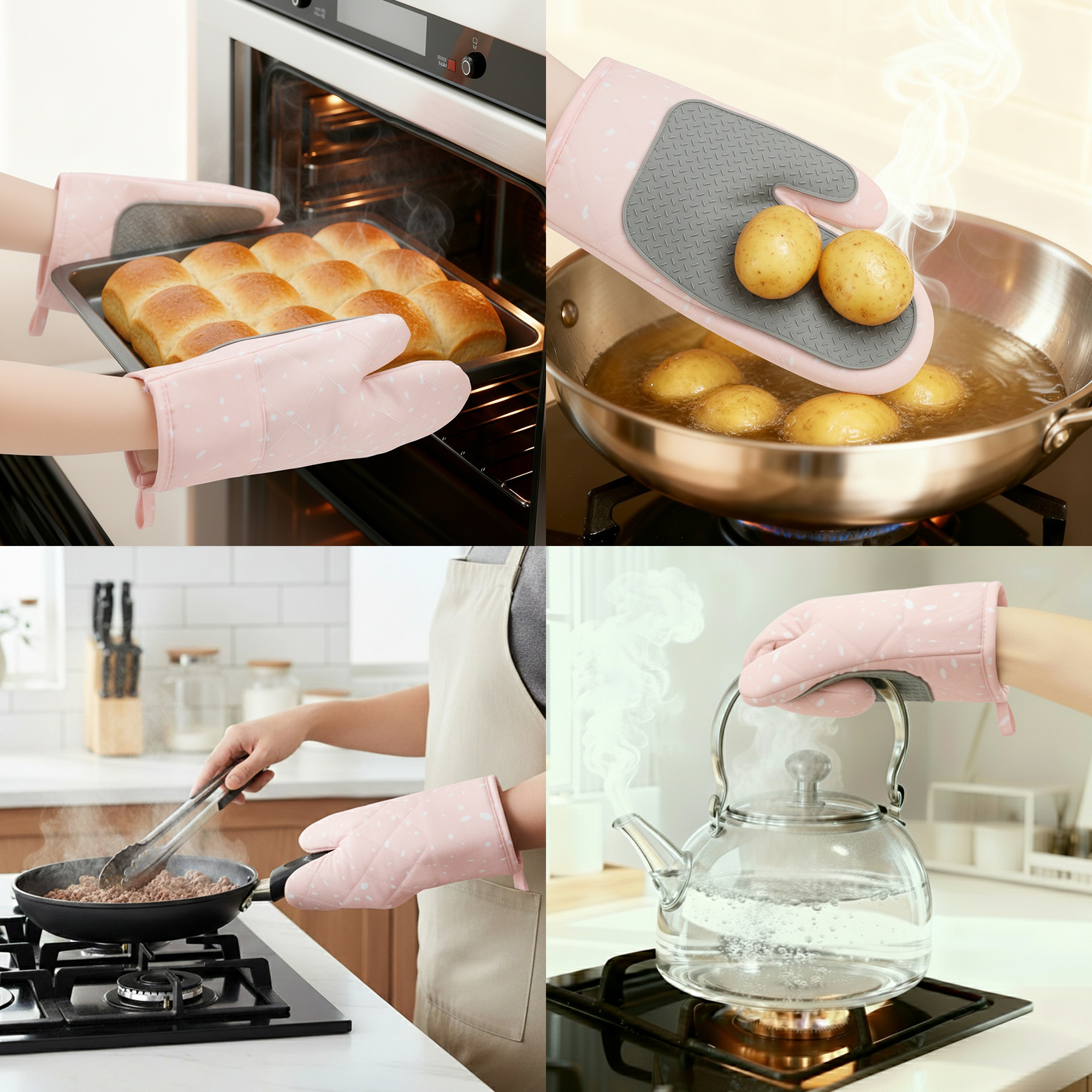 Unique Bargains Heat-Resistant Soft Oven Mitts 2 Pcs Apricot Pink 10.6x5.9 Inch