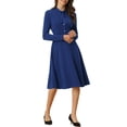 thumbnail image 1 of INSPIRE CHIC Robe Midi en Tricot à Manches Longues à Col Noué pour Femme pour le Travail m Bleu Royal, 1 of 5