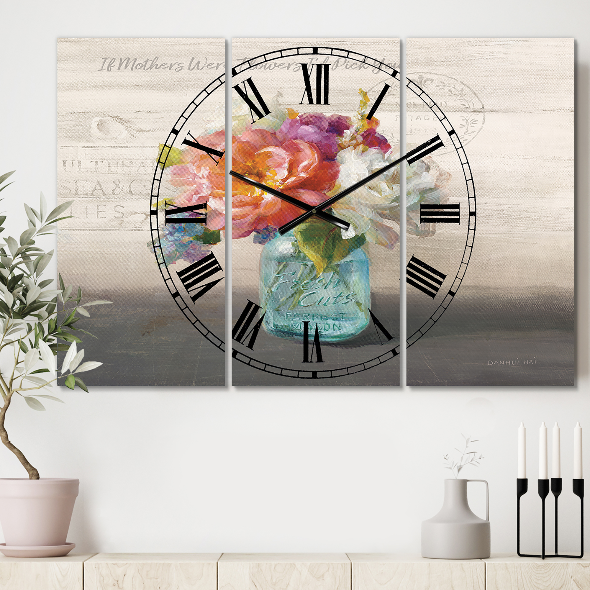 Designart 'French Cottage Bouquet I Mothers' Farmhouse Wall Clock