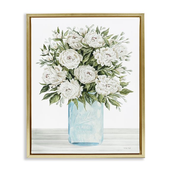 Stupell Industries French Country White Carnations Bouquet Gold Floating Frame Canvas Art, 17 x 21, by Cindy Jacobs
