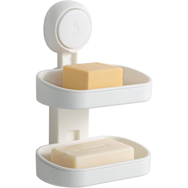 Jabonera Porta jabón para ducha Ventosa de doble capa Montaje en pared SIN perforaciones Autodrenaje Extraíble Impermeable Fuerte succión Barra de jabón Soporte para esponja para ducha Baño Bañera