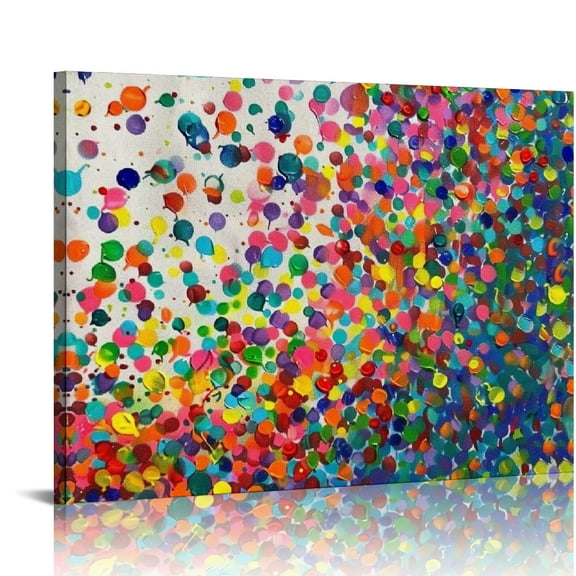 Yiluyinqing Confetti Colorful Kinetic Pointillism Canvas Wall Art Decor, Ready To Hang Room Home Art - Perfect Gift for Various Occasions 16x12in