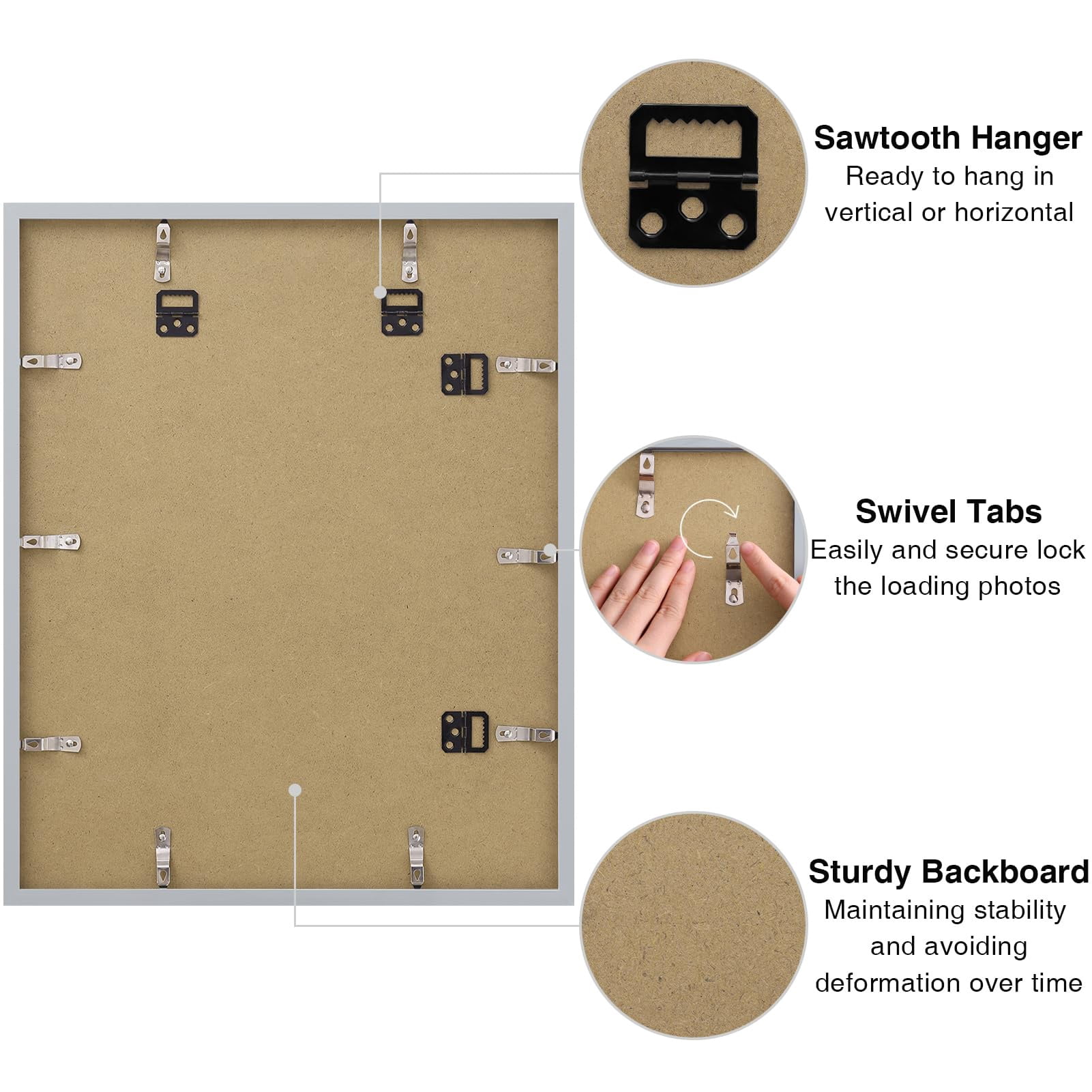 decorUhome 16x20 Picture Frame for Wall, Plexiglass, Displays Poster 11x14 with Mat or 16x20 without Mat, PVC Frame Material, Horizontal or Vertical Hanging, Grey