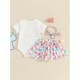 thumbnail image 4 of Suealasg 3Pcs Baby Girls 1st Birthday Clothes Short Sleeve Letter Print Romper +Donut Print Skirt + Headband 3M 6M 9M 12M 18M Toddler Girls Casual Summer Outfits, 4 of 9
