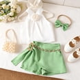 thumbnail image 5 of Glisme Girls Outfit Set Flower Sleeveless Halter Tops With Shorts Outfit Durable Wear Girls Set Size 5-6 Years Green, 5 of 9