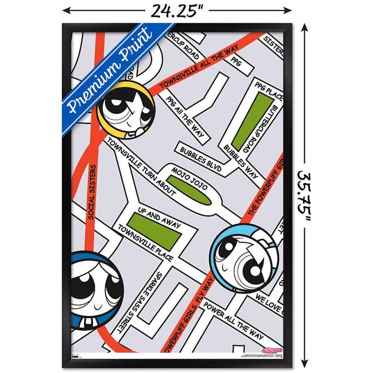 The Powerpuff Girls - Group Map Wall Poster, 22.375