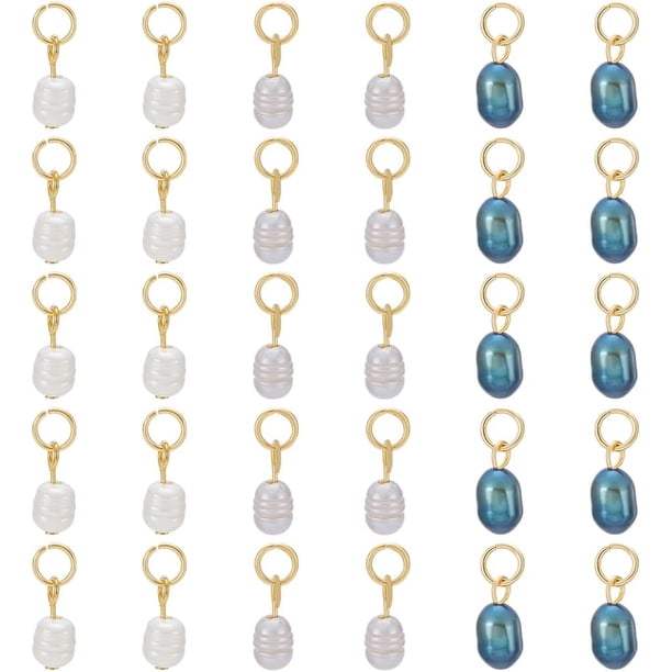 30 piezas de abalorios de perlas naturales de 3 colores, colgantes de perlas de agua dulce de 20 mm con anillos de salto dorados.