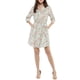 thumbnail image 1 of Vestido de botón de flores con cuello en V y mangas 3/4 para mujer, con bolsillos laterales, color blanco, 1 of 7