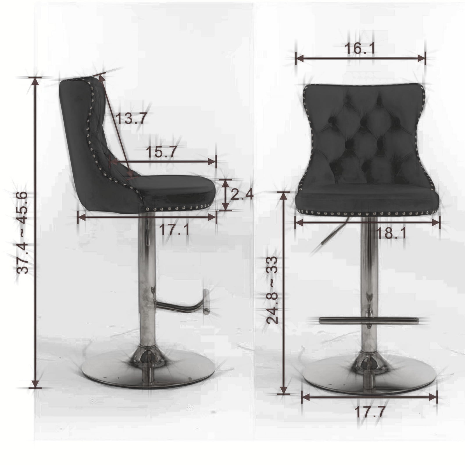 Swivel Upholstered Bar Stools with Button Tufted Back,(Gray,Set of 4)