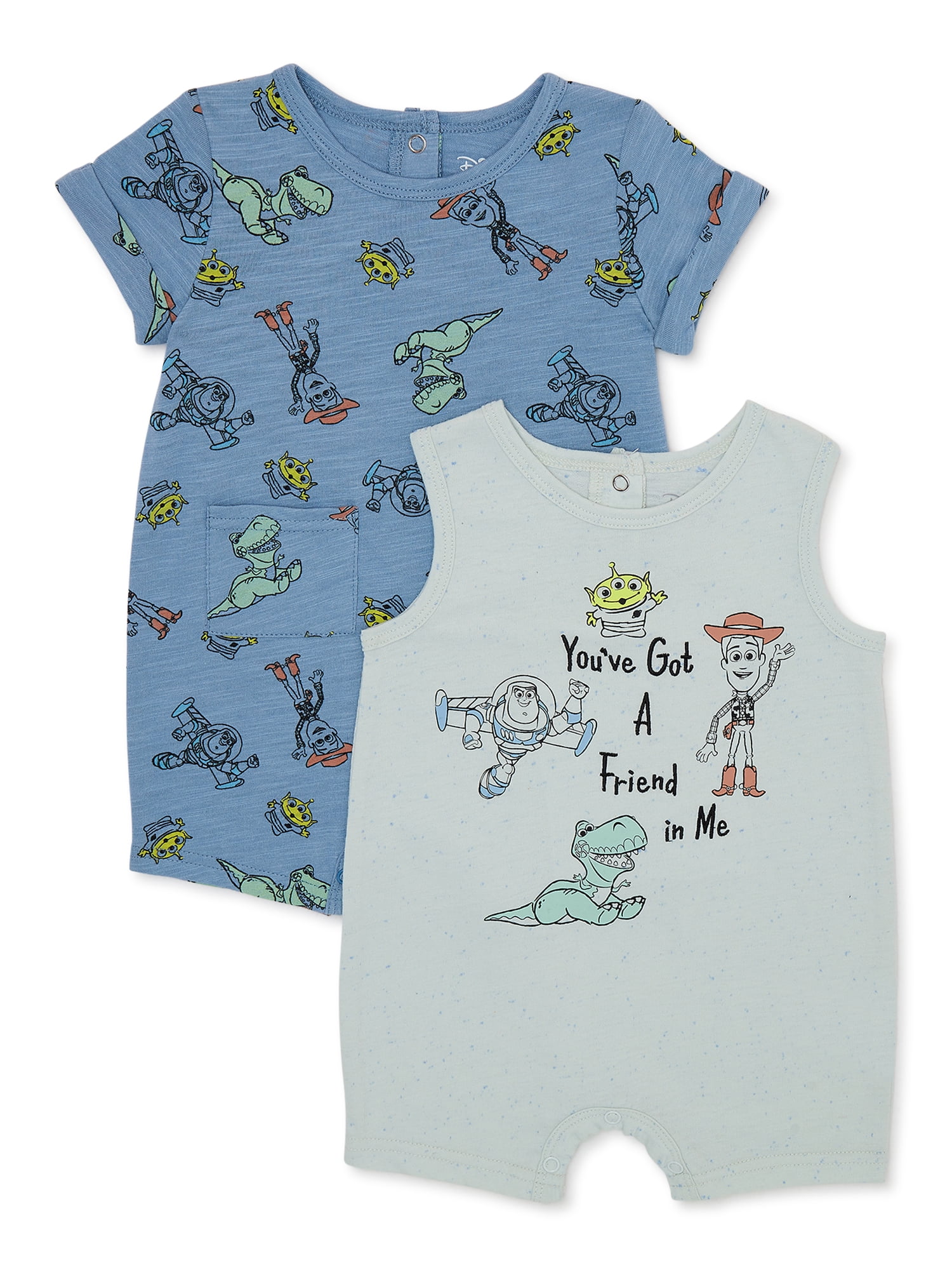 Disney Pixar Baby Boy Toy Story Romper, 2 Pack, Sizes 0/324M