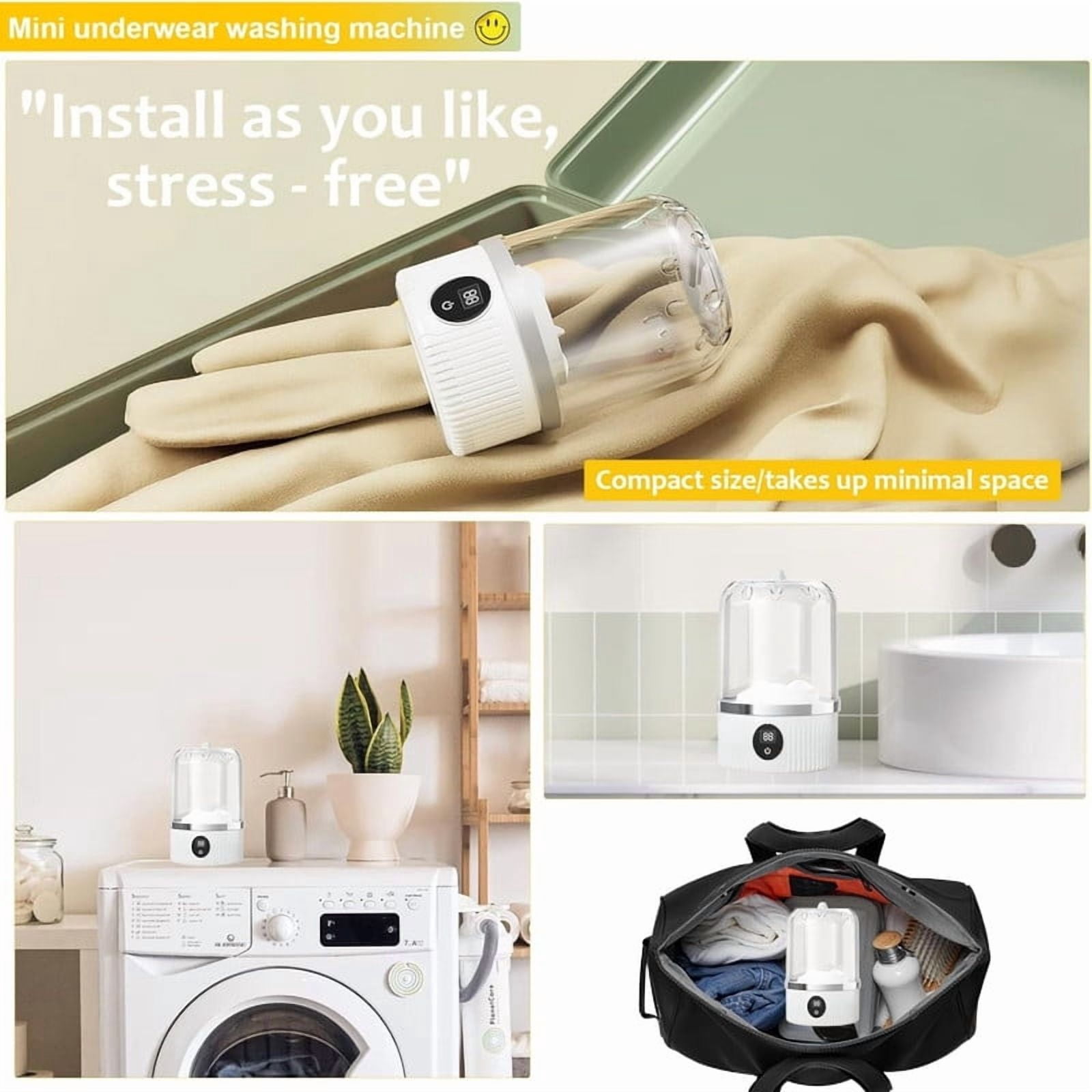 OFEFE Portable Mini Washing Machine - 2025 Upgraded Underwear Washer with Ultrasonic Cleaning, Rechargeable Cordless Laundry Cup for Bra, Socks, Delicates (Fully Automatic)