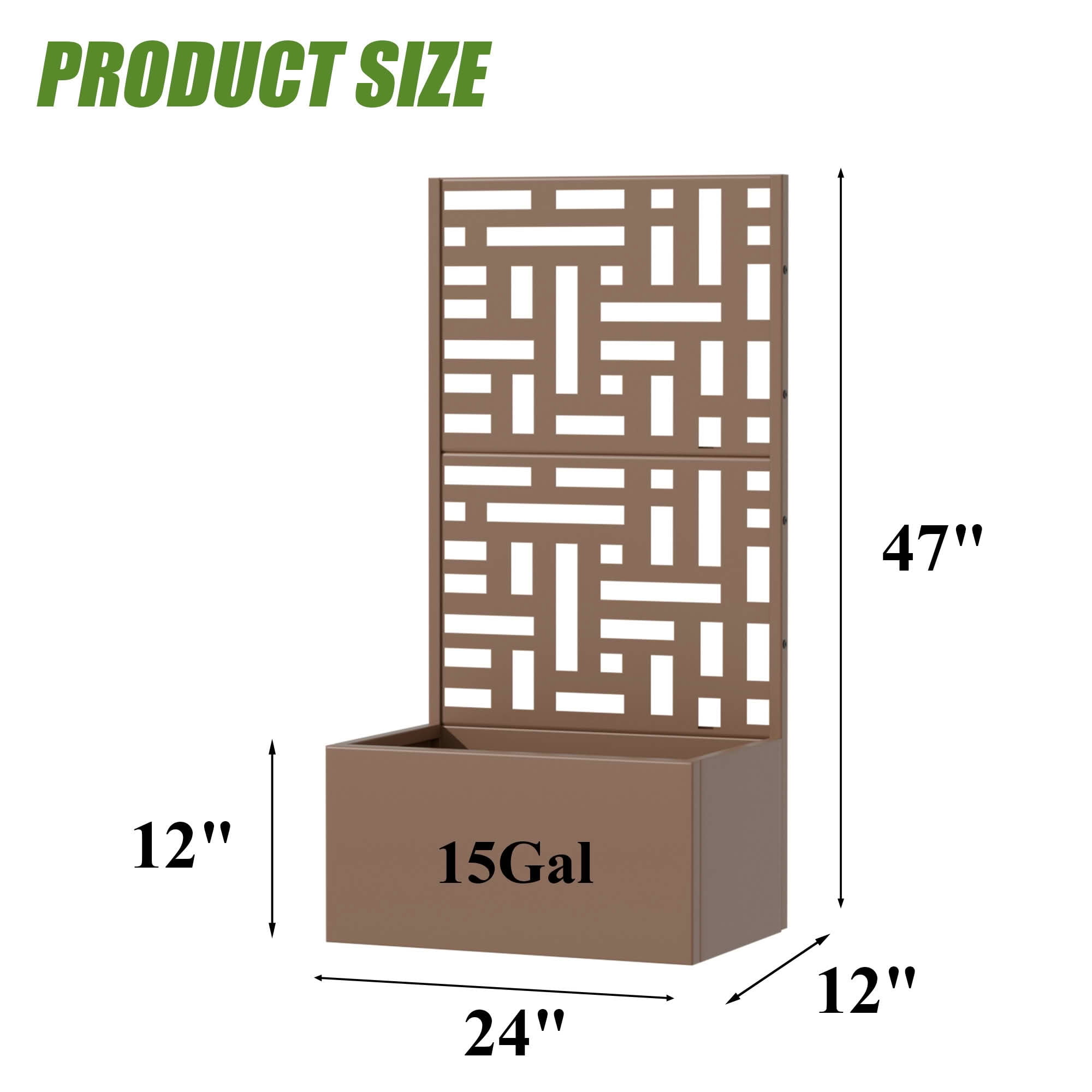 MAYEERTY 47X24" Metal Outdoor Brown Privacy Screen with Planter Box for Backyard & Garden, 2 Piece Set
