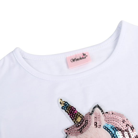 Wenchoice White Unicorn Fur Short Sleeve Shirt Girl'S M(3Y-4Y)