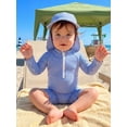 thumbnail image 6 of Baby Boys Swimsuit Seersucker Long Sleeve One Piece Zipper Bathing Suit Rash Guard Swimwear Sunsuit, 6 of 8