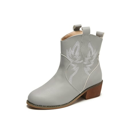 

Lacyhop Womens Winter Boot Embroidered Western Booties Slip On Ankle Boots Work Anti-slip Shoes Lightweight Casual Fashion Bootie Gray 6