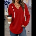 thumbnail image 4 of Sudadera con Capucha y Cordón para Mujer, Suéter Holgado de Larga, Talla Grande Rojo XXL, 4 of 9