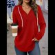 thumbnail image 4 of Sudadera con Capucha y Cordón para Mujer, Suéter Holgado de Larga, Talla Grande Rojo XXL, 4 of 9