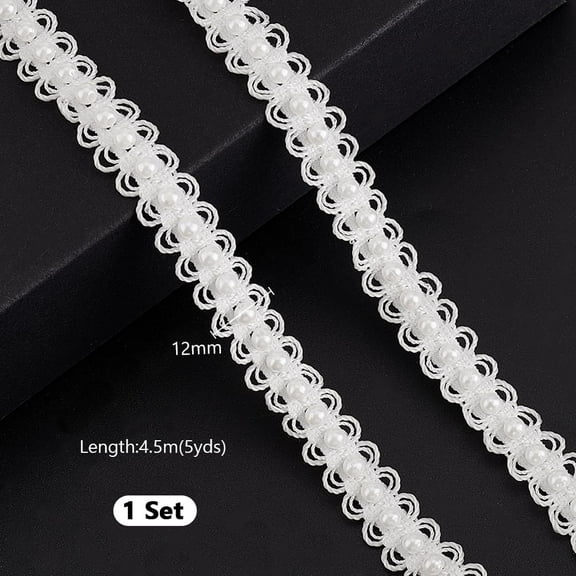 Fibre 5 Yards Faux Pearls Lace Ribbon for Wedding Pearls Lace Trim for DIY Crafts Jewelry Making Beaded Thred Ribbon with Satin Pearl Home Party Decorations 0.47 Inch/3 Wide White