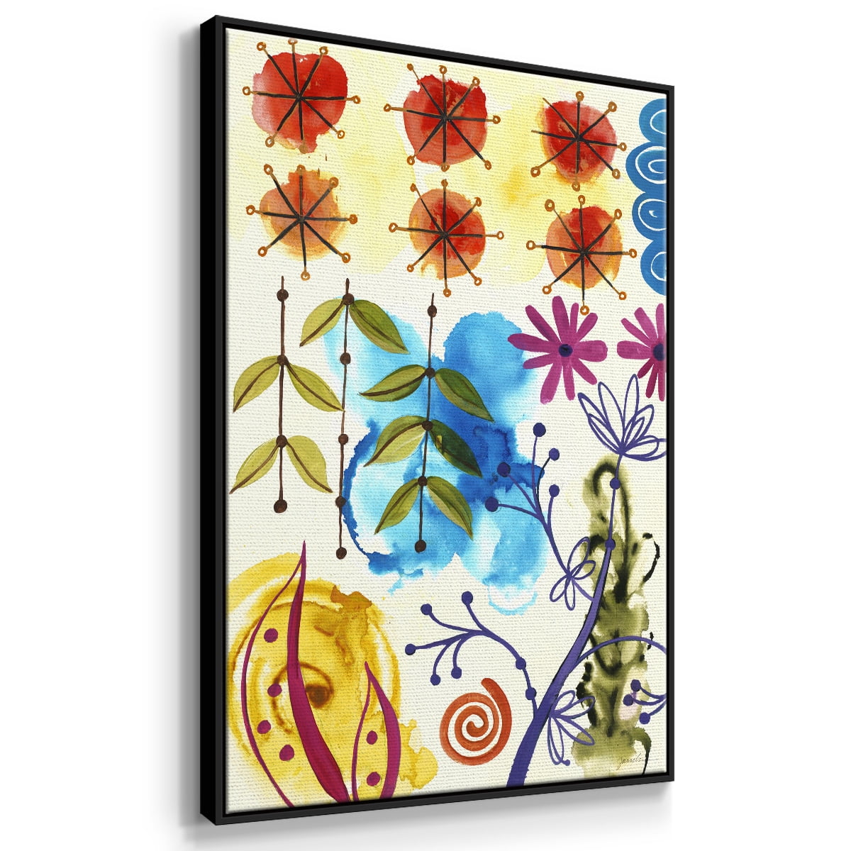 Flower Power II Framed Premium Gallery Wrapped Canvas - Ready to Hang - 27 x 41 - Black Floating Frame