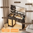 thumbnail image 6 of 40" Vanity Desk with Mirror & Lights, Makeup Vanity with Glass Top & Storage Drawer & Glass Cabinet, 3 LED Light Modes, Power Outlet for Bedroom, 6 of 9