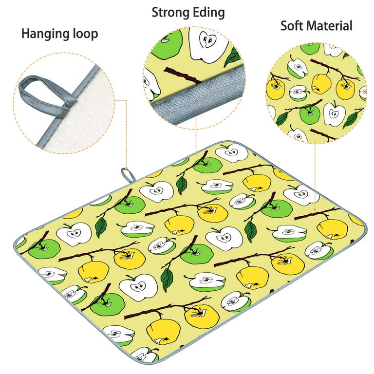 Wellsay Microfiber Dish Drying Mat for Kitchen Dark Green and Dark Yellow Dishes Mat for Kitchen Counter Dish Drying Pad with High Absorbent Dish Drainer Rack Mats for Coffee Bar 16x18in